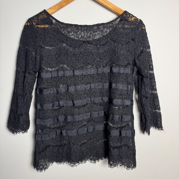 Philosophy Blues Original Women's 3/4 Sleeve Crochet Lace Sheer Top Black Size 8 - Picture 5 of 12